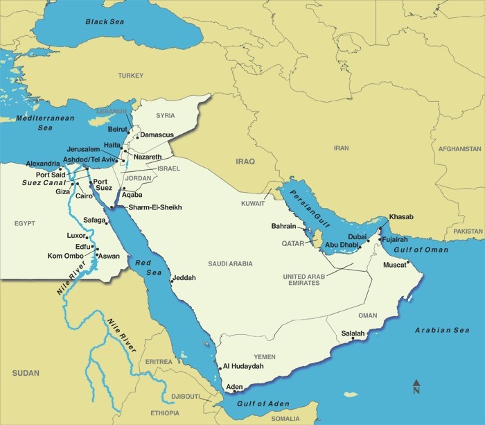 Map of the Middle East - 10 Best Luxury Cruise Ports and Destinations in the Middle East